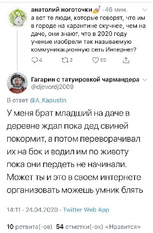 анатолий ноготочки 46 мин. а вот люди, которые говорят, что в городе на карантине скучнее, чем на даче, они знают, что в 2020 году ученые изобрели так коммуникационную сеть Интернет? (7 89 Гагарин с т