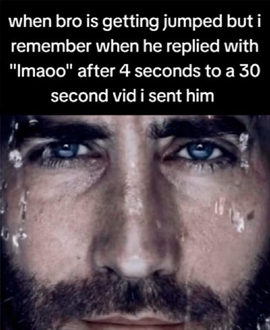 when bro is getting jumped but i remember when he replied with "Imaoo" after 4 seconds to a 30 second vid i sent him