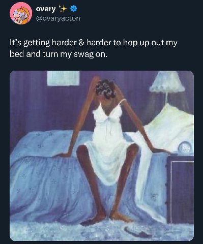 ovary It’s getting harder harder to hop up out my bed and turn my swag on. у