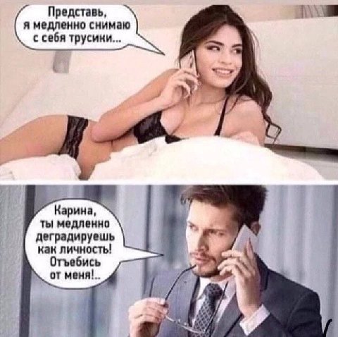 Представь, я медленно снимаю с себя трусики... i Карина, ты медленно деградируешь Я как личность! Отъебись от меня!..