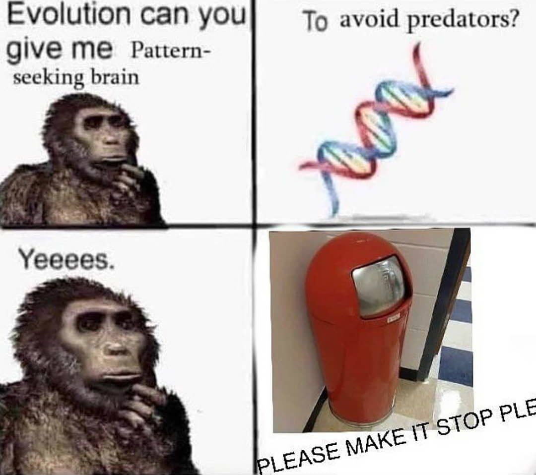 Evolution can you To avoid predators? give Pattern- seeking brain Yeeees. LEASE