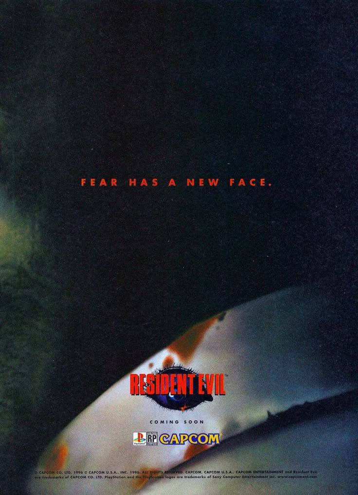 FEAR HAS А NEW FACE, Wee me ini DENT COMING SOON CARCOM ТО, 1996 CAPCOM INC. 199. CAPCOM, CAPCOM PlayStotion and аге trademorke of Sony Computer