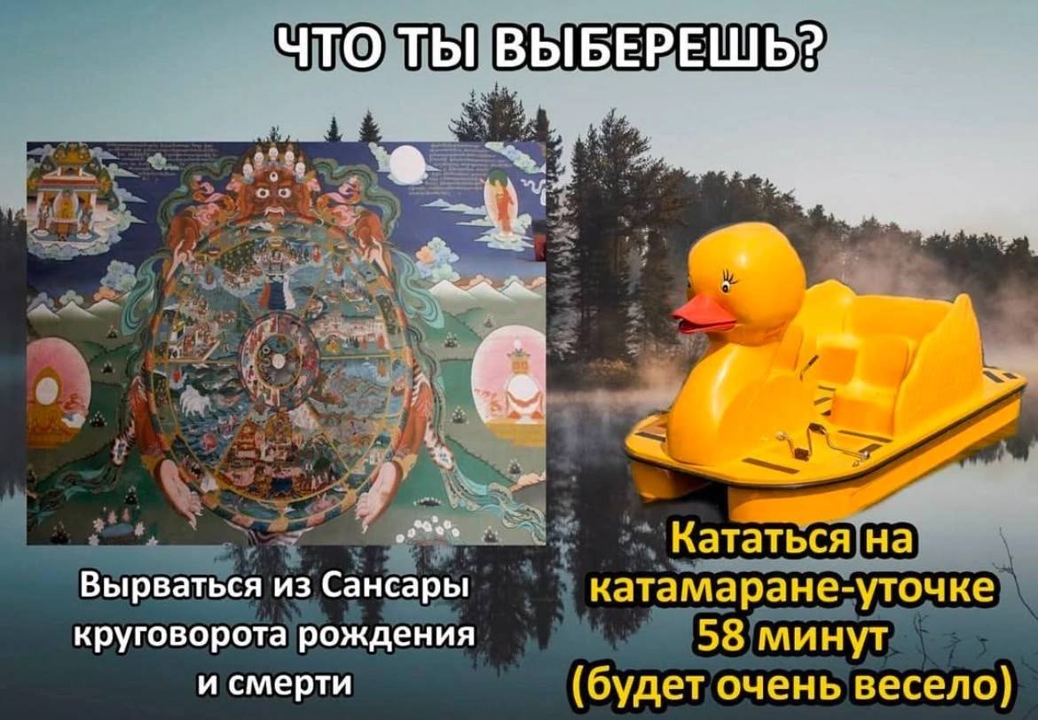 что ты Кататься Вырваться из Сансары катамаране-уточке круговорота рождения 58 минут и смерти (будет очень весело}