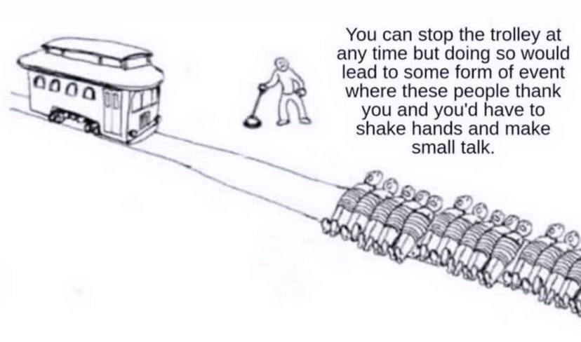 You can stop the trolley at any time but doing so would lead to some form of event а where these people thank you and you'd have to shake hands and make эта! talk.