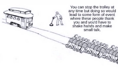 You can stop the trolley at any time but doing so would lead to some form of event а where these people thank you and you'd have to shake hands and make эта! talk.