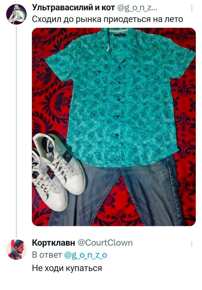 Ультравасилий и кот 2... Сходил до рынка приодеться на лето Кортклавн @CourtClown В ответ @5 ONZO Не ходи купаться