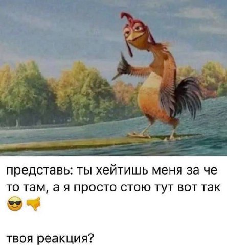 представь: ты хейтишь меня за че то там, а я просто стою тут вот так твоя реакция?