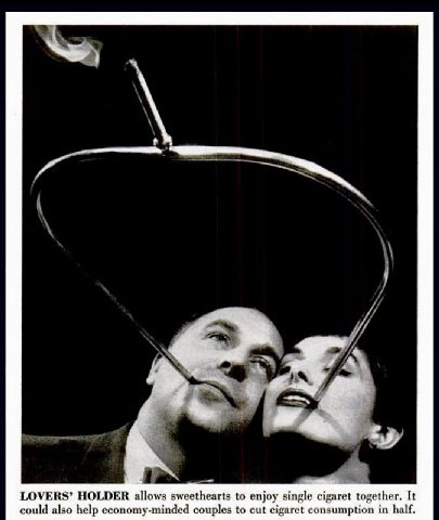 LOVERS’ HOLDER allows sweethearts to enjoy single cigaret together. It could also help economy-minded couples to cut cigaret consumption in half.