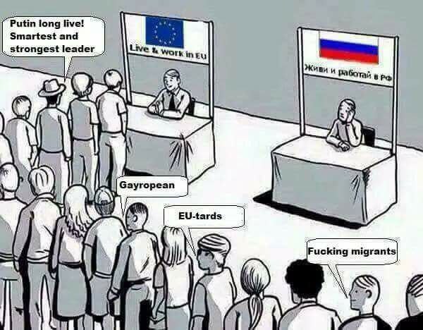 Putin Smartest and strongest leader Работай Gayropean EU-tards Fucking migrants