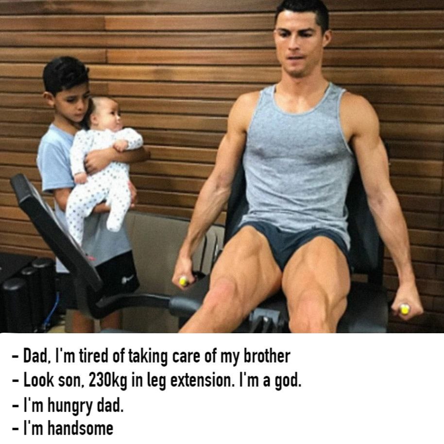 Dad, tired of taking саге of my brother Look son, in leg extension. a god. hungry dad. handsome