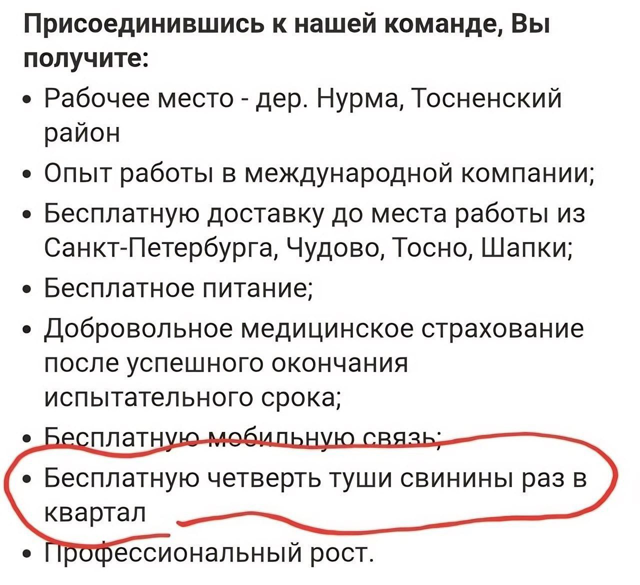 Присоединившись к нашей команде, Вы получите: Рабочее место дер. Нурма, Тосненский район Опыт работы в международной компании; Бесплатную доставку до места работы Санкт-Петербурга, Чудово, Тосно, Шапк