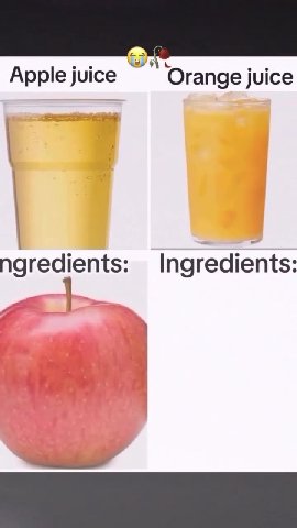 Apple juice ый ‘Orange juice ngredients: Ingredients: