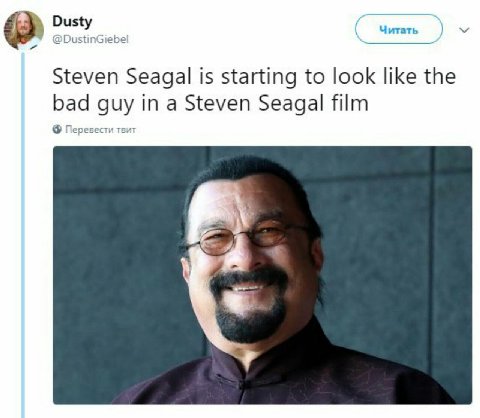 (2 Читать Steven Seagal is starting to look like the bad guy in a Steven Seagal film Перевести твит