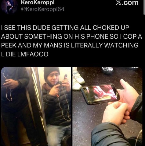 х.сот THIS DUDE GETTING ALL CHOKED UP ABOUT SOMETHING ON HIS PHONE PEEK AND MY LITERALLY WATCHING DIE ЕМЕАООО