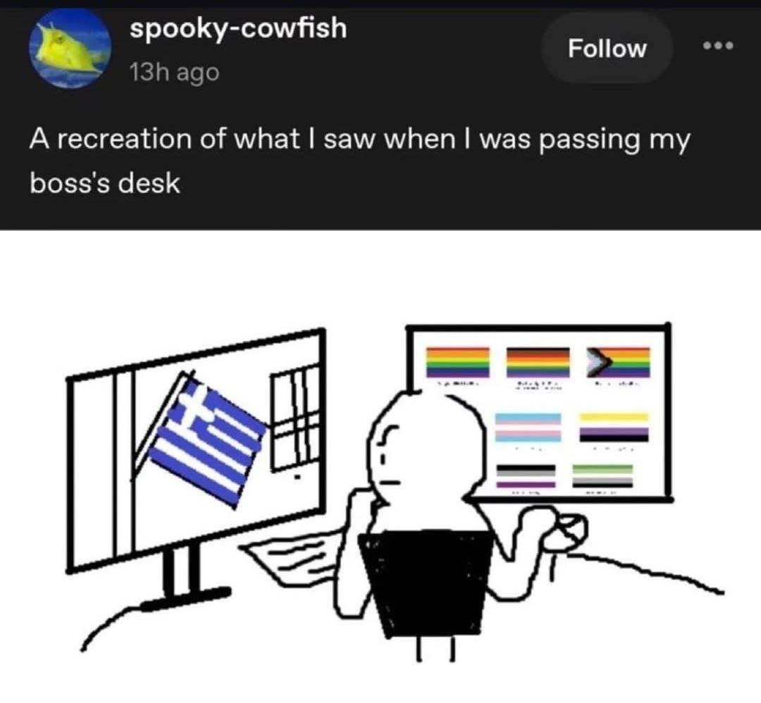 spooky-cowfish Follow A recreation of what saw when was passing my boss's desk