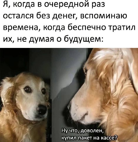 Я Когда в очередной раз остался без денег, вспоминаю времена, когда беспечно тратил не думая о будущем: 4 доволен, купил пакет кассе