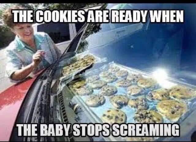 THE COOKIES ARE'READY WHEN THE BABY STOPS SCREAMING