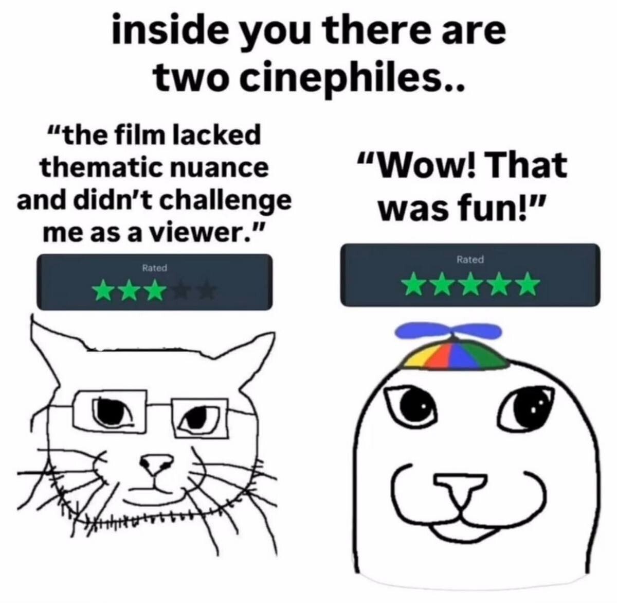 inside you there are two cinephiles.. “the film lacked thematic nuance “Wow! That and didn’t challenge was fun!” me as a viewer.”