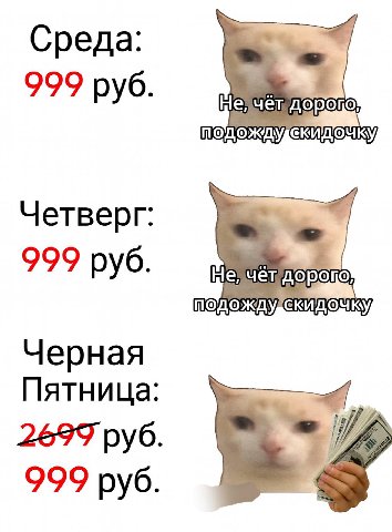 Среда: 999 руб. дорого подождудекидодку, Четверг: 999 руб. чёт Черная Пятница 26979 руб 999 руб
