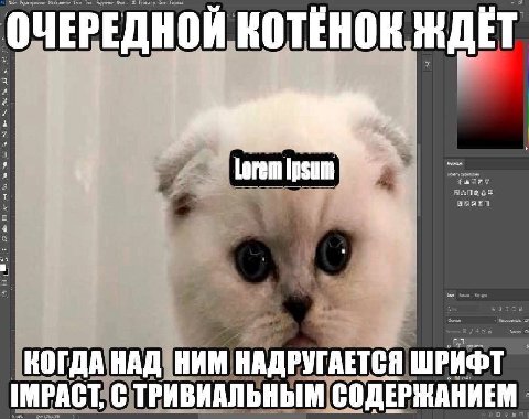 Изображение Слои Выдемние 30 Occ КОТЕНОК. 7 корректировку Lorem Ipsum Ted Ges 10 о КОГДАНАД НИМ. НАДРУГАЕТСЯ ШРИФТ IMPACT: СОДЕРЖАНИЕМ