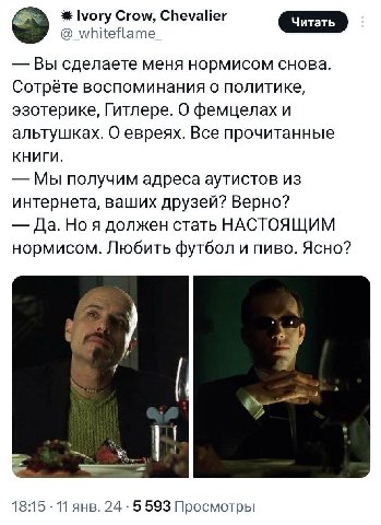 Ivory Crow, Chevalier Вы сделаете меня нормисом снова. воспоминания о политике, эзотерике, Гитлере. О фемцелах и альтушках. О евреях. Все прочитанные КНИГИ. Мы получим адреса аутистов из интернета, ва
