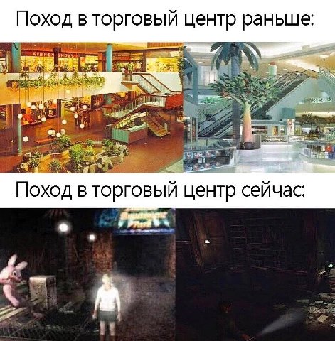 Поход в торговый центр раньше: Поход в торговый центр сейчас: a