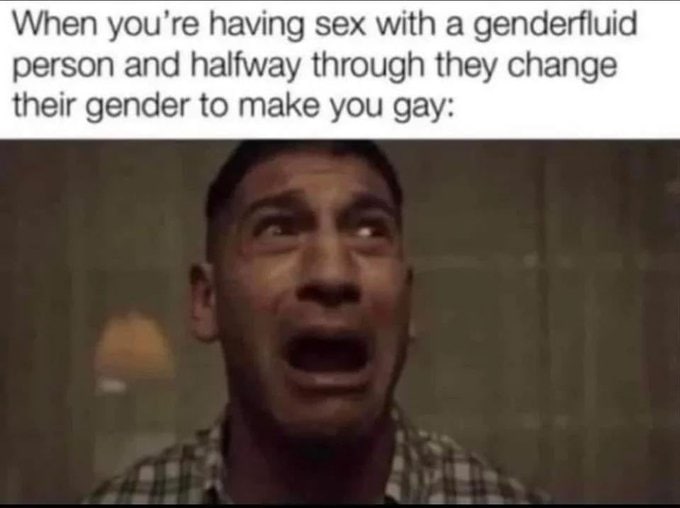 When having sex with а genderfluid person and halfway through they change their gender to make you gay: