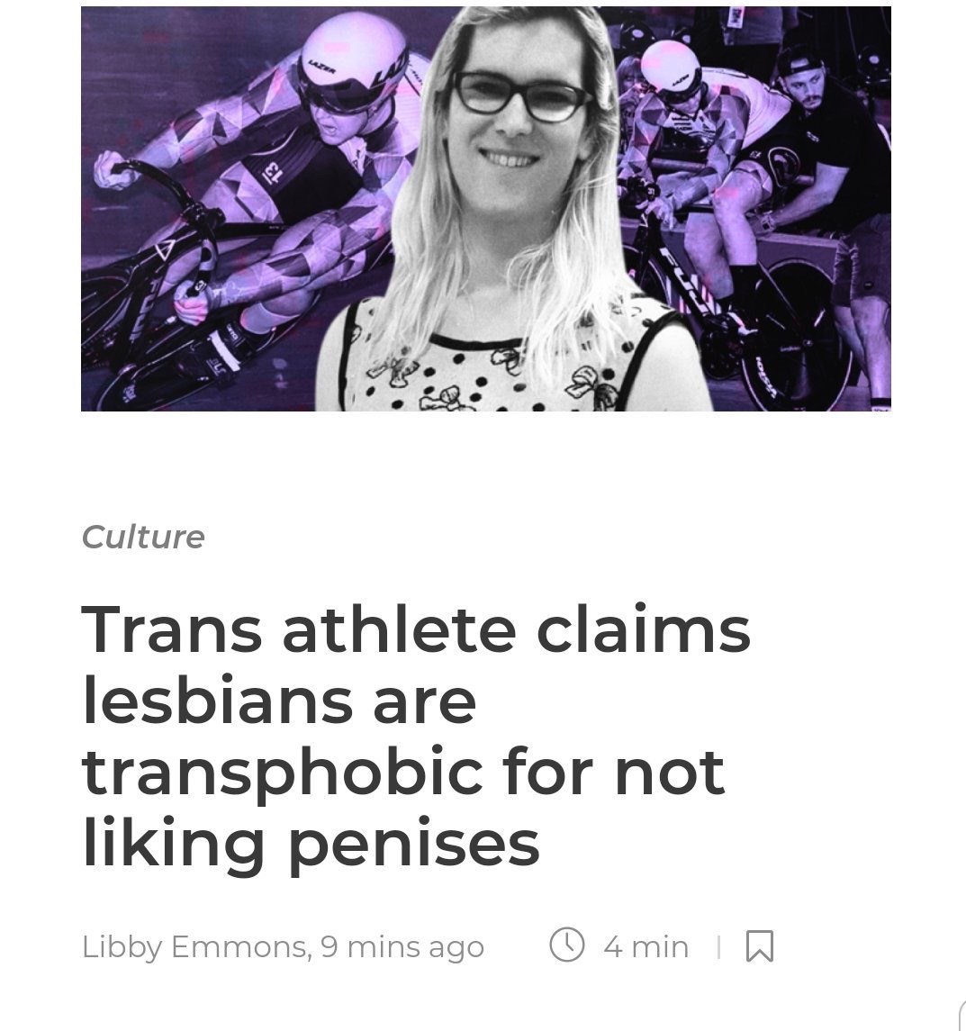 я Culture Trans athlete claims lesbians are transphobic for not liking penises Libby Emmons, 9 mins ago 4min
