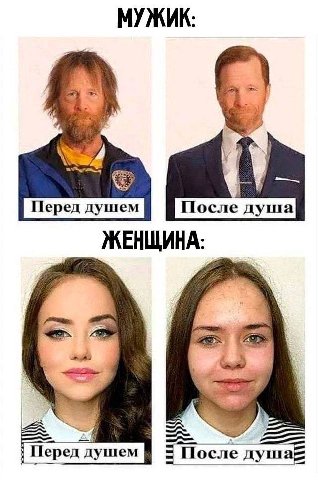 МУЖИК: После луша ЖЕНЩИНА: Перед душем После