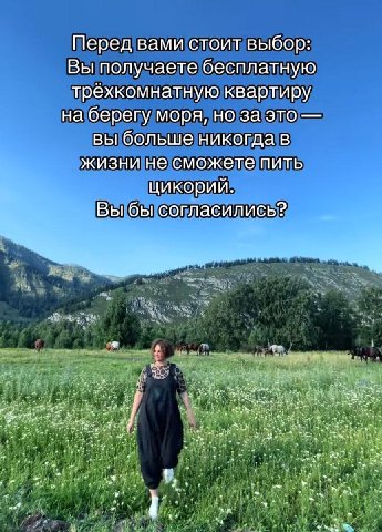 Перед вами стоит выбор: Вы получаете бесплатную трехкомнатную квартиру на берегу моря, но за это вы больше никогда в жизни не сможете пить цикорий. Вы бы согласились? 4