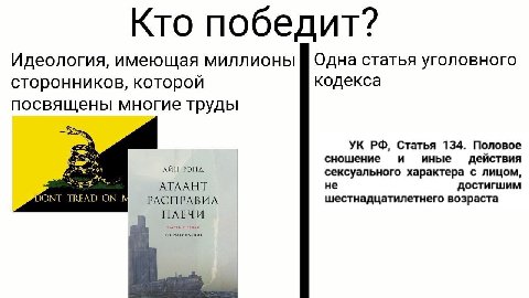 Кто победит? Идеология, имеющая миллионы Одна статья уголовного сторонников, которой кодекса посвящены многие труды Статья 134. Половое АЙН POHA сношение и иные действия сексуального характера с лицом