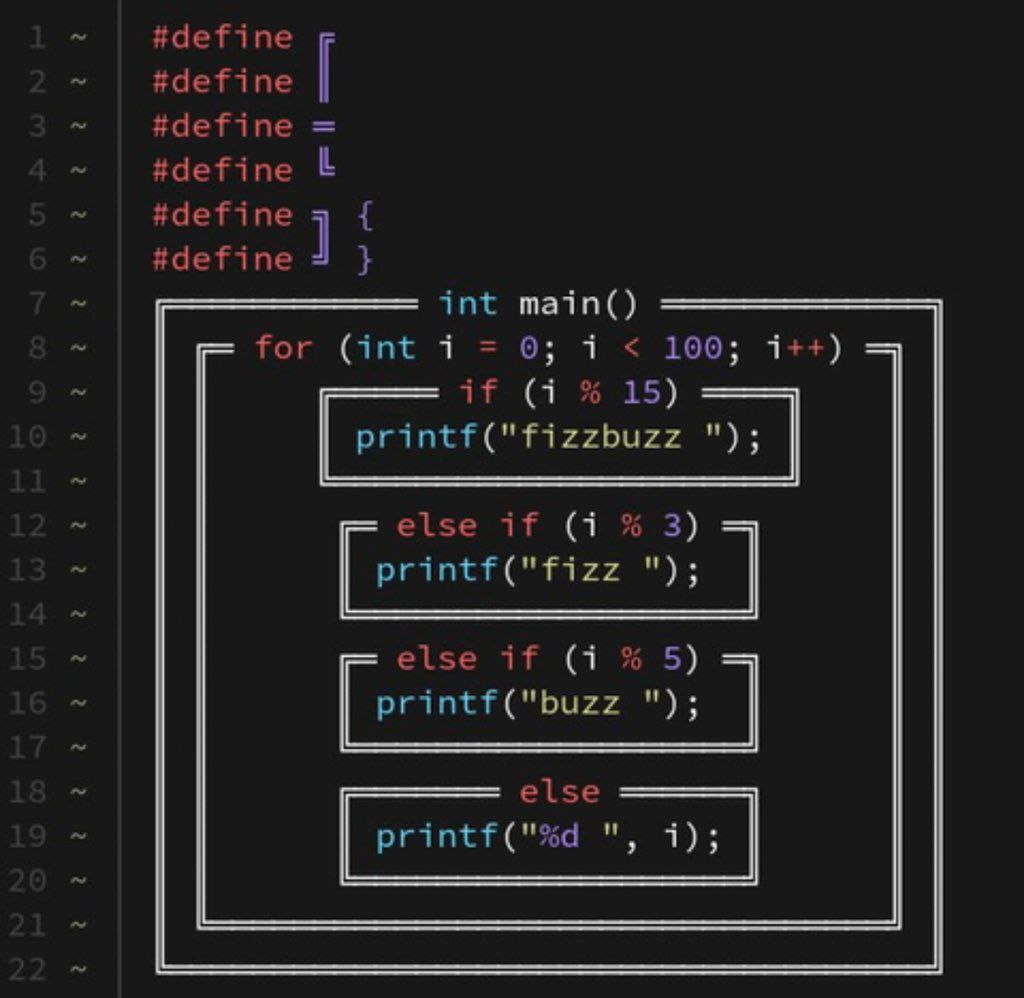 #define #define #define #define #define #define int main() for (int i 0; i 100; i++) 15) fizzbuzz else if (i 3) fizz else if (i 5) else