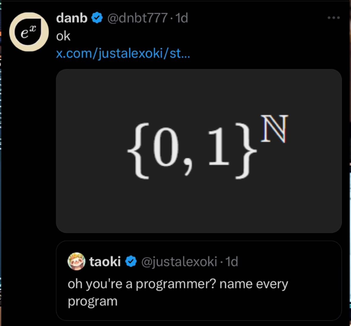 danb x.com/justalexoki/st... taoki @justalexoki-1d you're a programmer? name every program