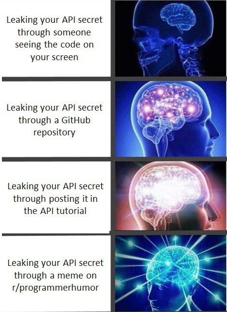 Leaking your API secret through someone seeing the code your screen Leaking your secret through a GitHub repository 3 Leaking your secret А through posting the API tutorial Leaking your API secret a t