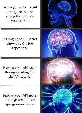 Leaking your API secret through someone seeing the code your screen Leaking your secret through a GitHub repository 3 Leaking your secret А through posting the API tutorial Leaking your API secret a t