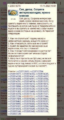 1 233513578 19.11.2020 10:01 Сап, двощ. Созрела интересная идея, нужно мнение 52 Сап, двощ. Созрела интересная идея, нужно мнение анонов. Хочу сделать вареники с говном, заморозить притащить в условны