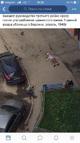 10:35 Telegram „в LTE 44% Поиск по стене Высшее руководство третьего рейха сразу после употребления цианистого калия. Главный вход в убежище в Берлине, апрель,