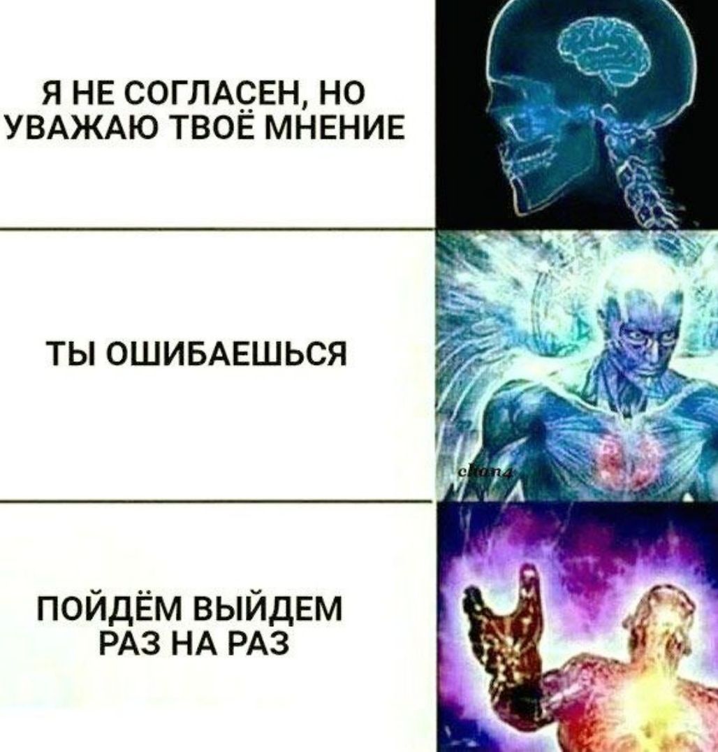 Я НЕ СОГЛАСЕН, УВАЖАЮ ТВОЁ МНЕНИЕ ТЫ ОШИБАЕШЬСЯ ПОЙДЁМ ВЫЙДЕМ РАЗ НА РАЗ