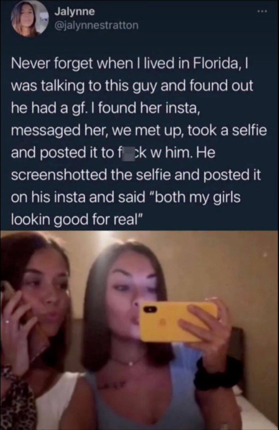 Jalyane 4 Never forget when lived in Нюпаа, was talking to this guy and found out he had а found her insta, messaged her, we met up, took a selfie and posted screenshotted the selfie and posted it on 