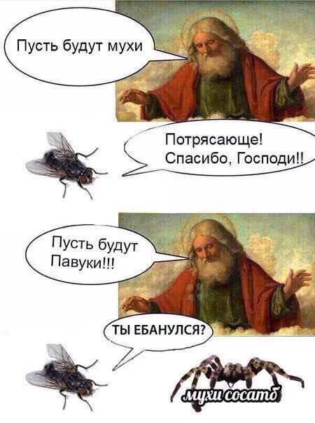 Пусть будут мухи Потрясающе! Спасибо, Господи! Пусть будут 4 ТЫ ЕБАНУЛСЯ?