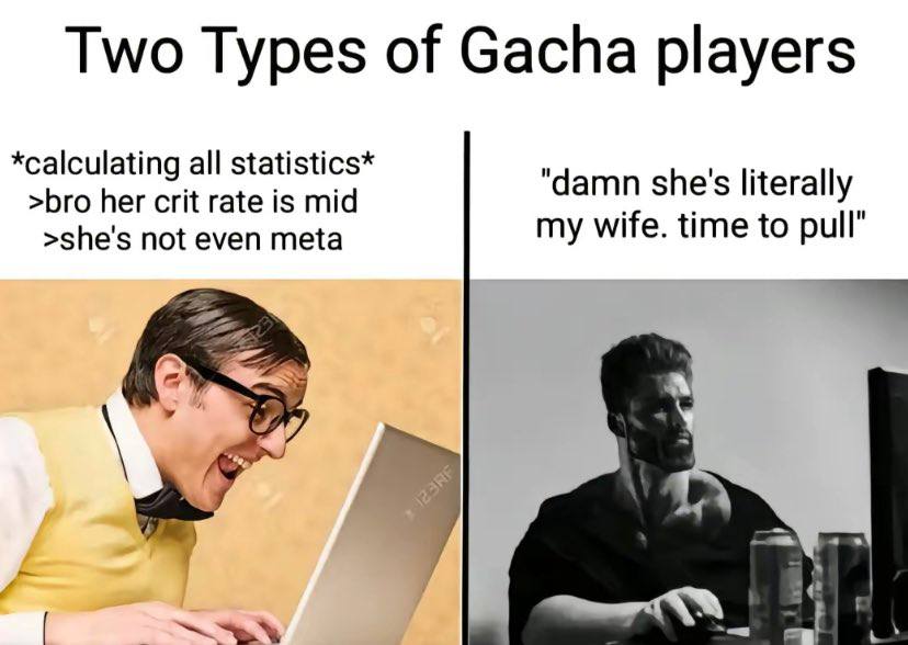 Two Types of басра players *calculating all statistics* >bro her crit rate is mid "damn she's literally my wife. time to pull" >she's not even meta