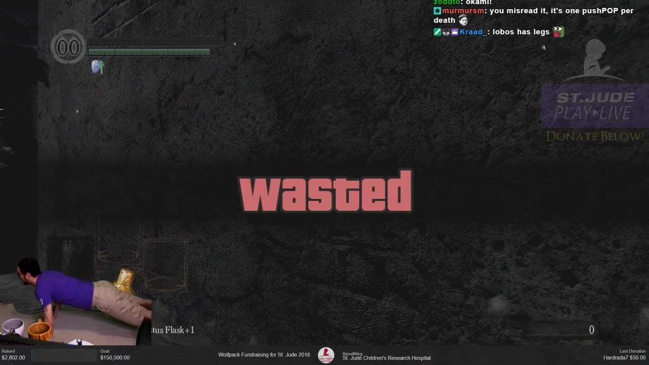 окапи: you misread it, it's one pushPOP per death Kraad_: lobos has legs а asl UDE wasted ‘tus Goal Wolfpack Fundraising for Jude 2018 Last Donation $2,802.00 $150,000.00 о Jude Children's Research Ho