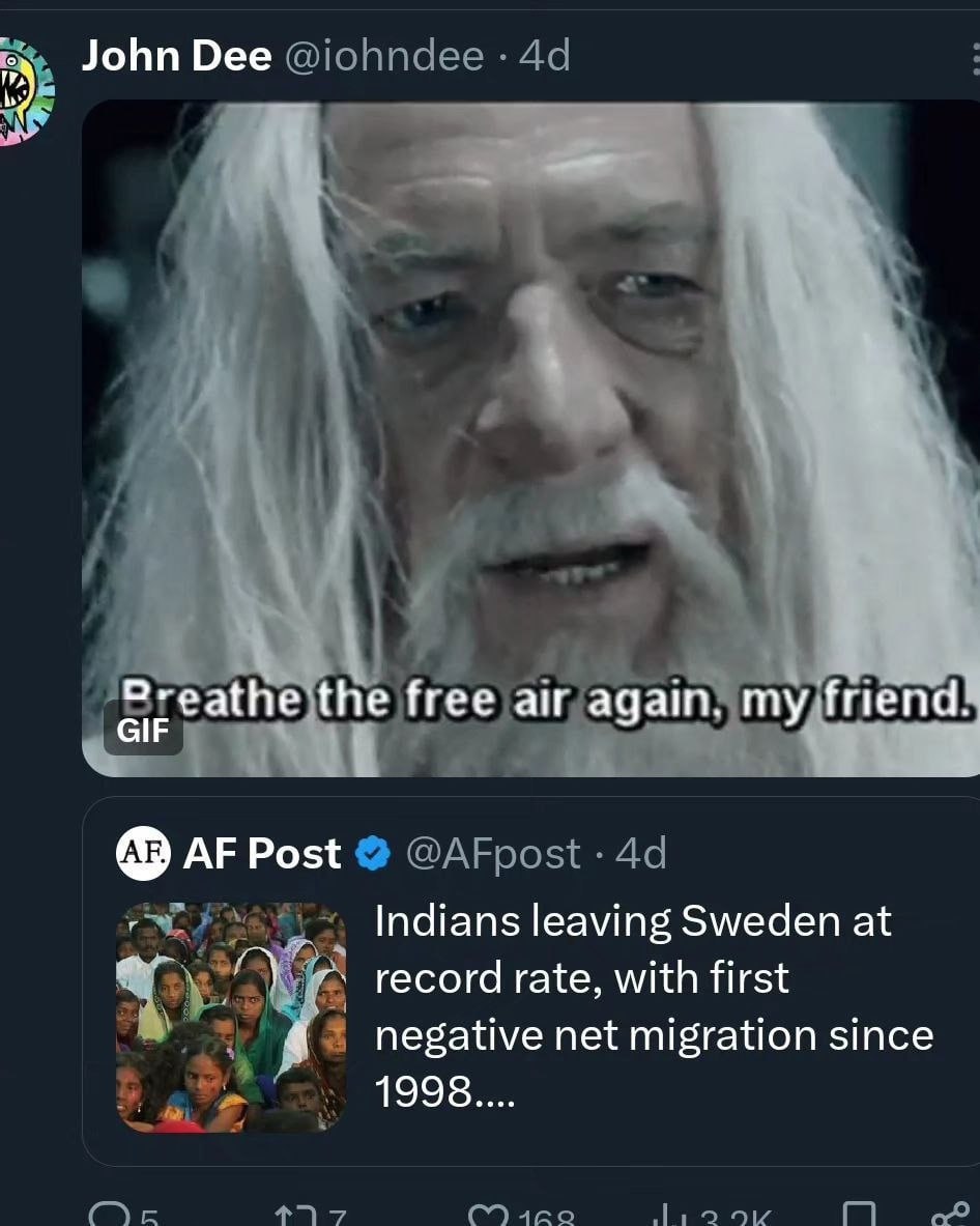 the Нее air again. my friend. Post Indians leaving Sweden at rate, with first net migration since