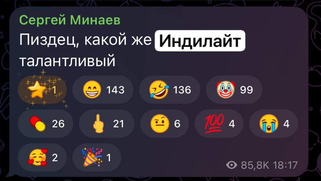 Сергей Минаев Индилайт. талантливый 4 143 [257 136 26 21 4 4 2 85 8К 18:17