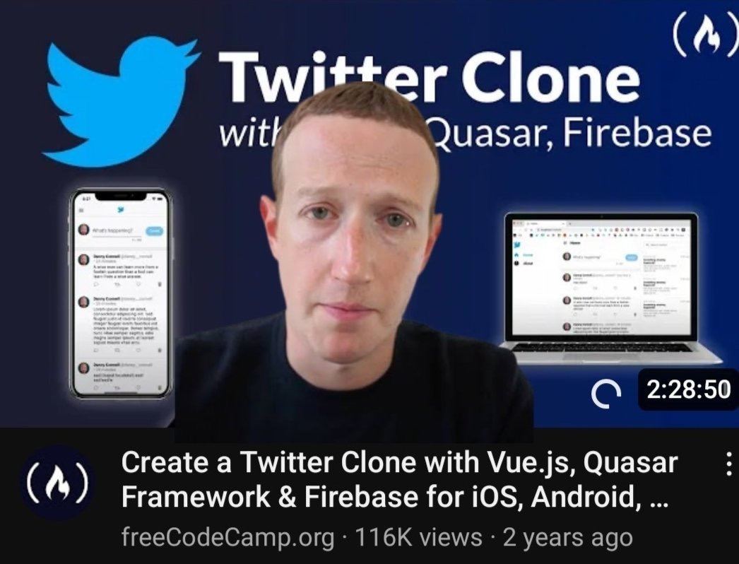 (A) Twitter Clone with Quasar, Firebase 2:28:50 A Create a Twitter Clone with Vue.js, Очазаг Framework Firebase for iOS, Android, freeCodeCamp.org views 2 years ago