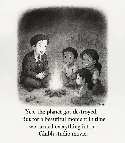 Yes, the planet got destroyed. But for a beautiful moment in time we turned everything into a Ghibli studio movie.