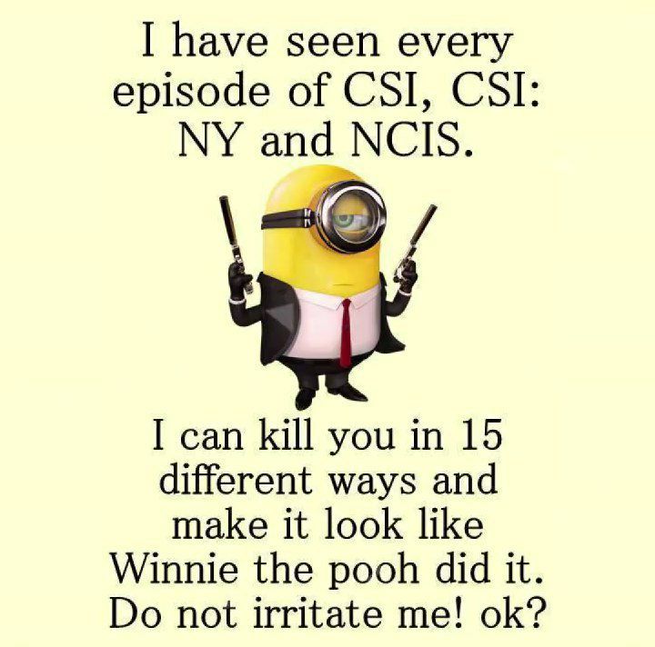 I have seen every episode of CSI, CSI and NCIS. I can kill you in 15 different ways and make it look like Winnie the pooh did it not irritate me!