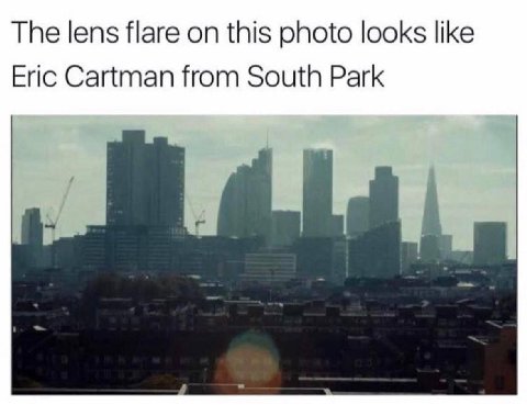 The lens flare on this photo looks like Eric Cartman from South Park