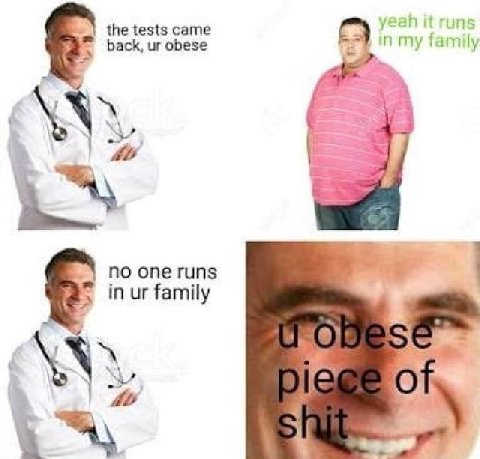 the tests came И in my family back, obese no in family