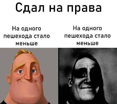 Сдал на права На одного На одного пешехода стало пешехода стало меньше меньше